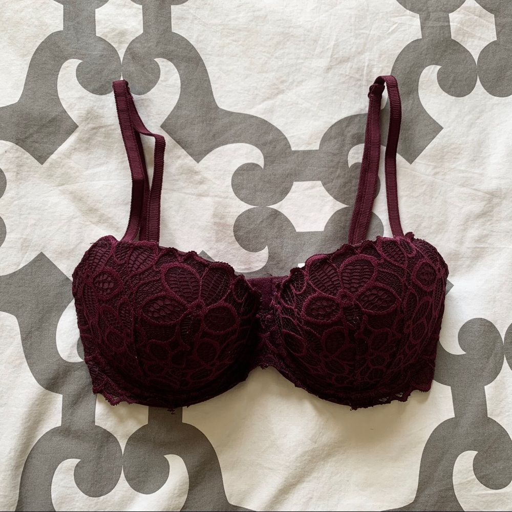 PINK Sz 32D burgundy lace push up bra